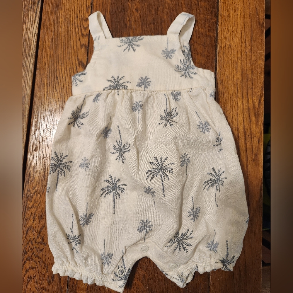 Carter's White and Blue Palm Print Romper